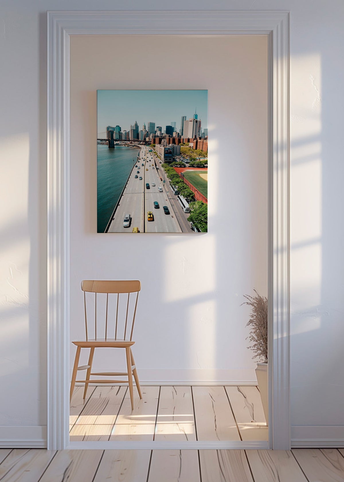 Cuadro de ciudades: skyline y puente desde altura – Canvas