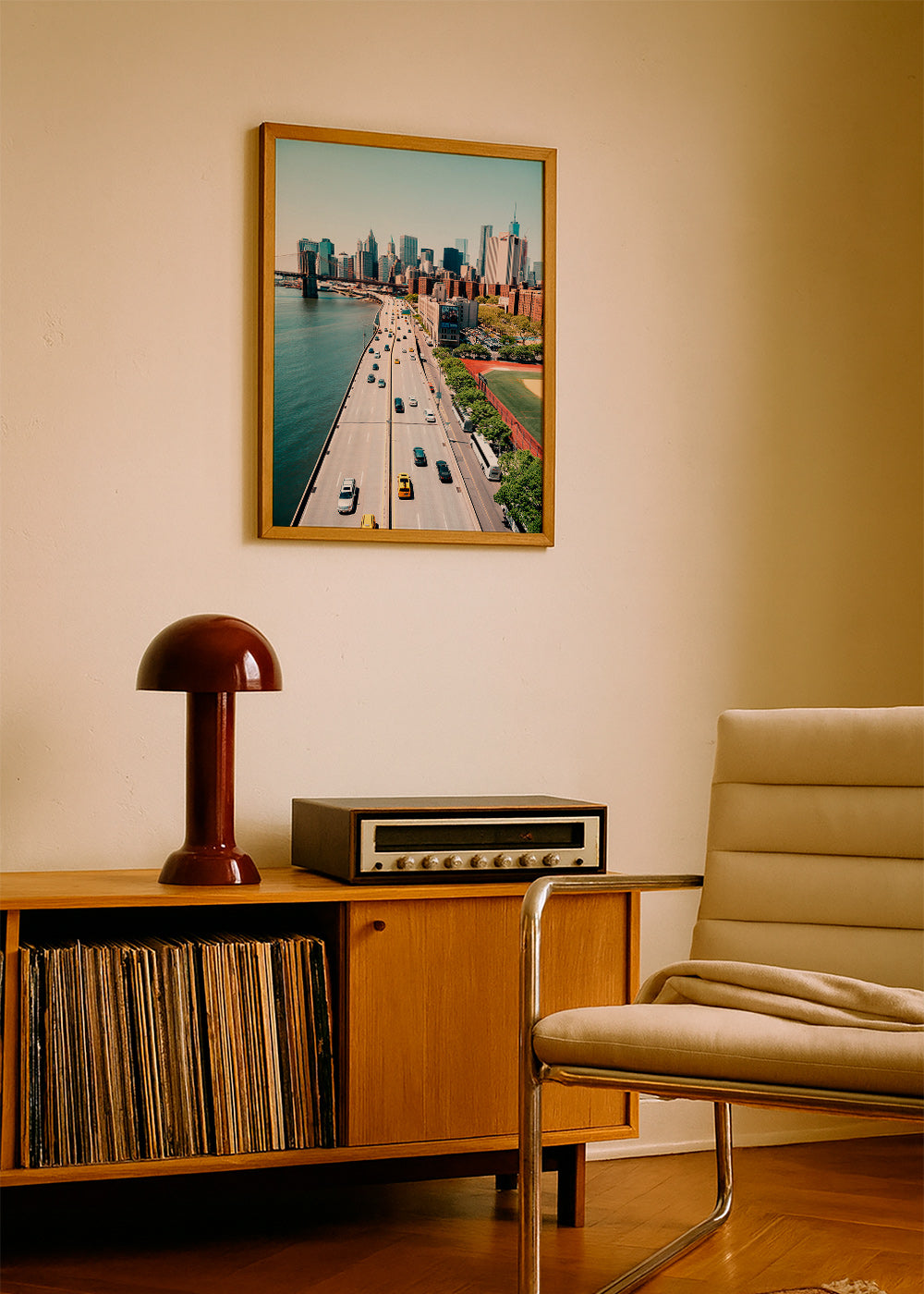 Cuadro de ciudades: skyline y puente desde altura – Product1