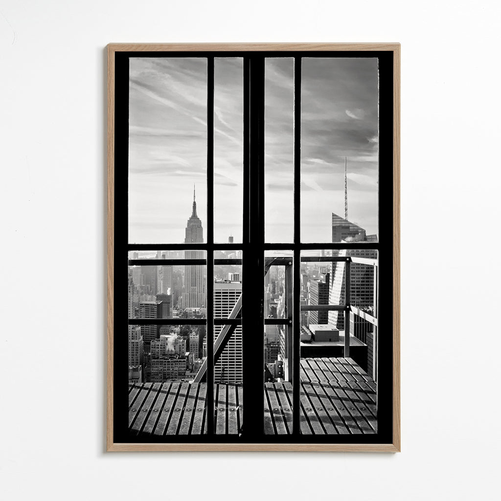 Cuadro de ciudades con vista desde ventana – Oak Frame