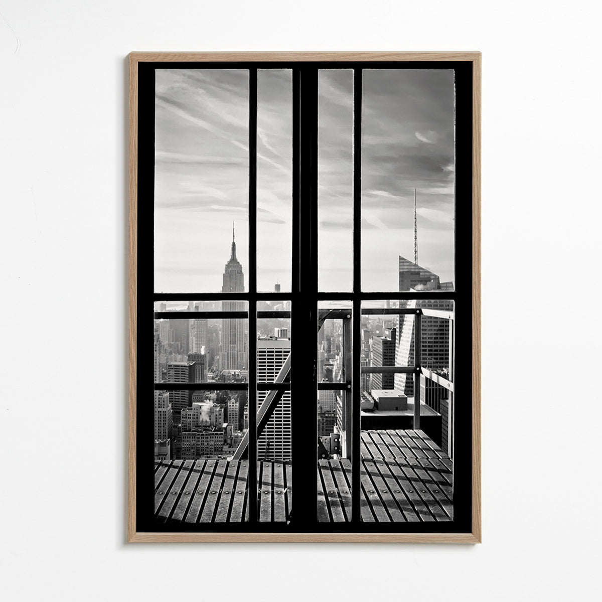 Cuadro de ciudades con vista desde ventana – Oak Frame