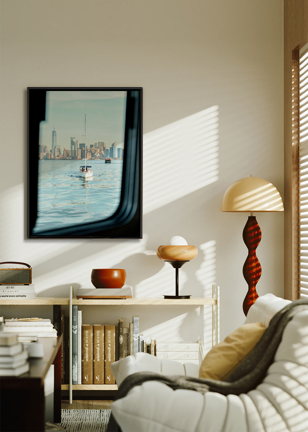 Cuadro de ciudades con velero frente al skyline – Canvas2