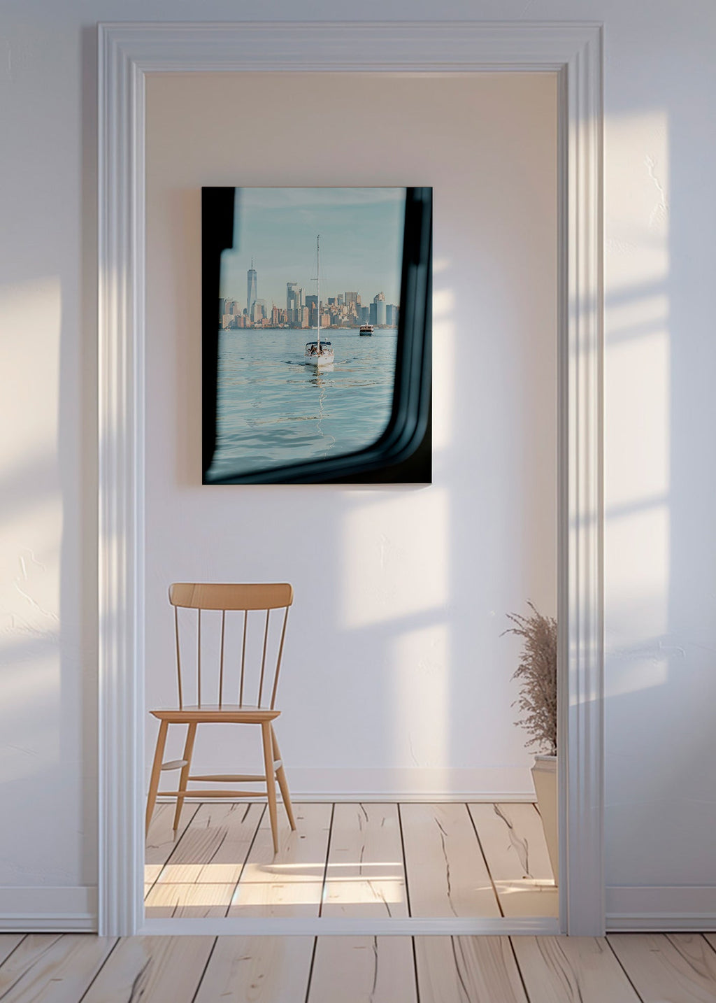 Cuadro de ciudades con velero frente al skyline – Canvas