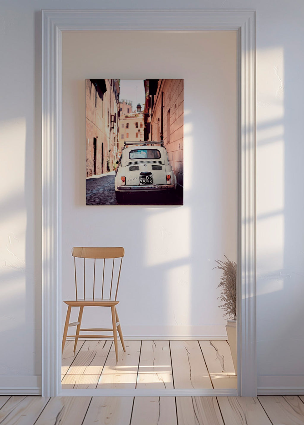 Cuadro de ciudades con coche clásico en calle romana – Canvas