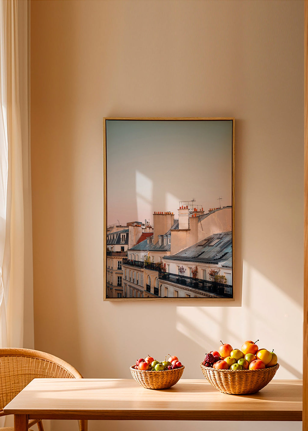 Travel poster of urban rooftops at sunrise – Canvas2