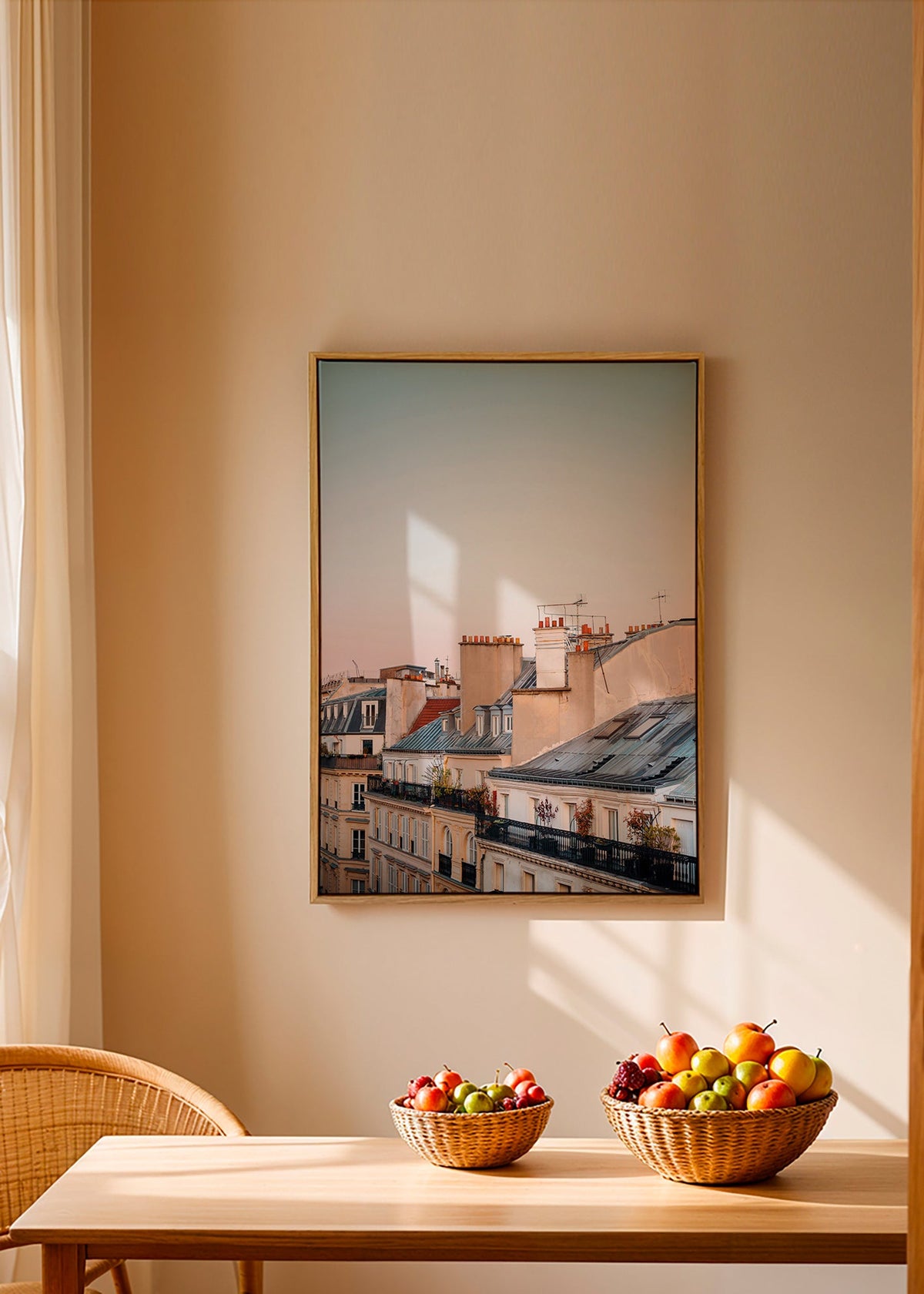 Travel poster of urban rooftops at sunrise – Canvas2