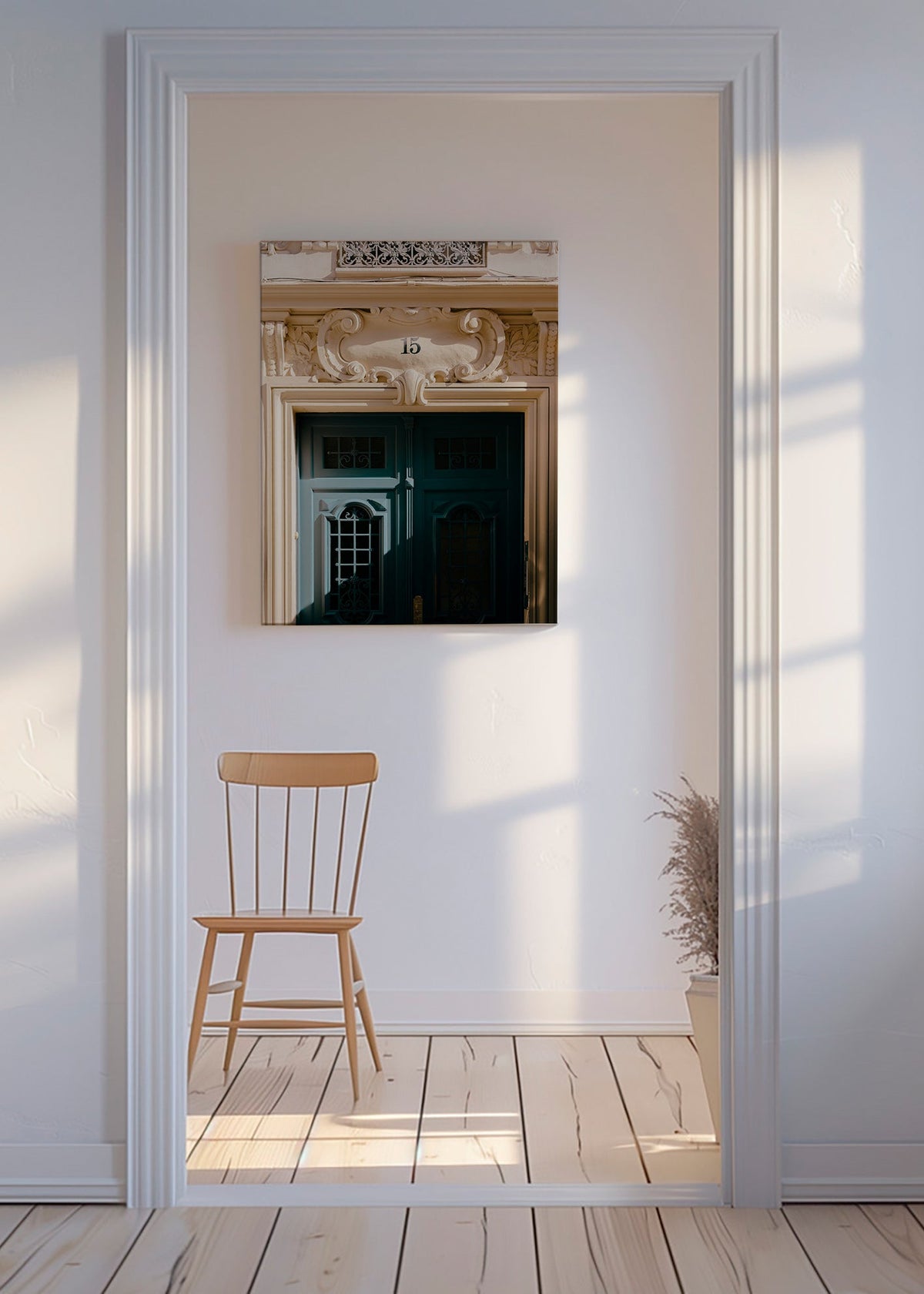 Cuadro de ciudades con puerta verde y número 15 – Canvas