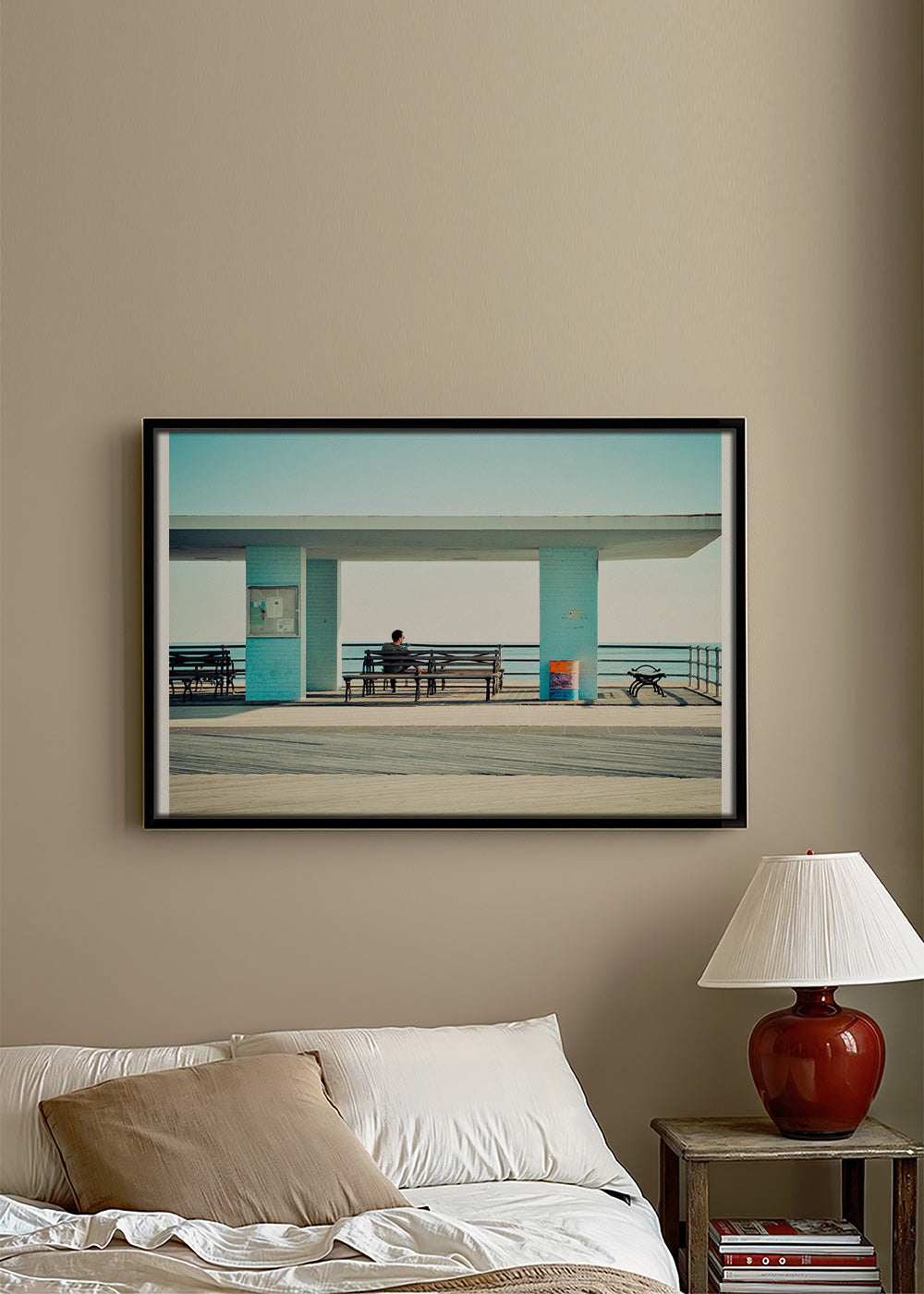 Fotografía en muelle con banco solitario – Canvas2