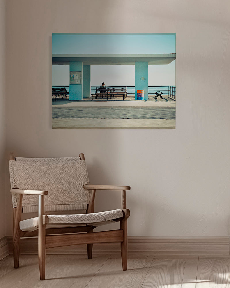Fotografía en muelle con banco solitario – Canvas