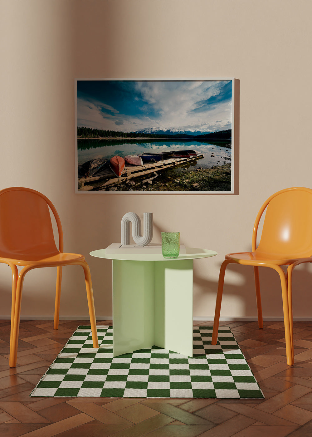 Cuadro de paisaje con canoas en muelle – Product2
