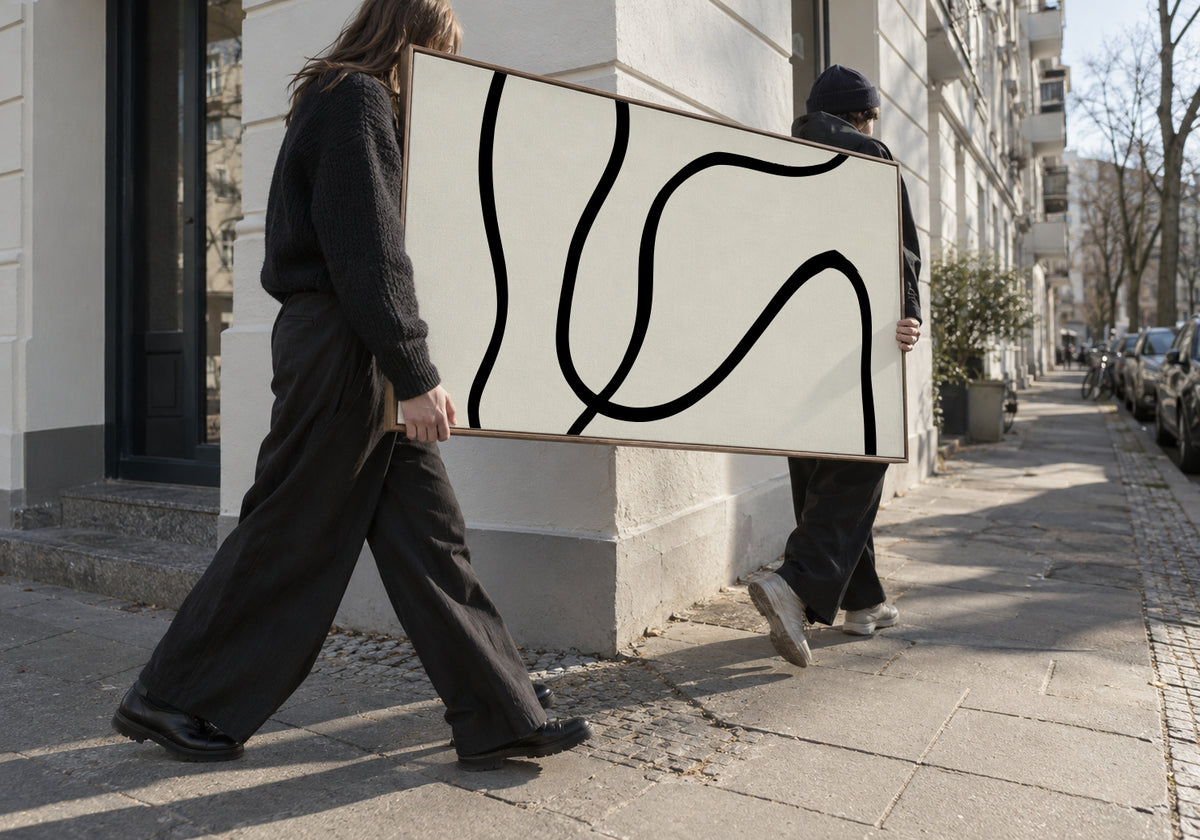 Black Lines 01 - Framed canvas in an interior