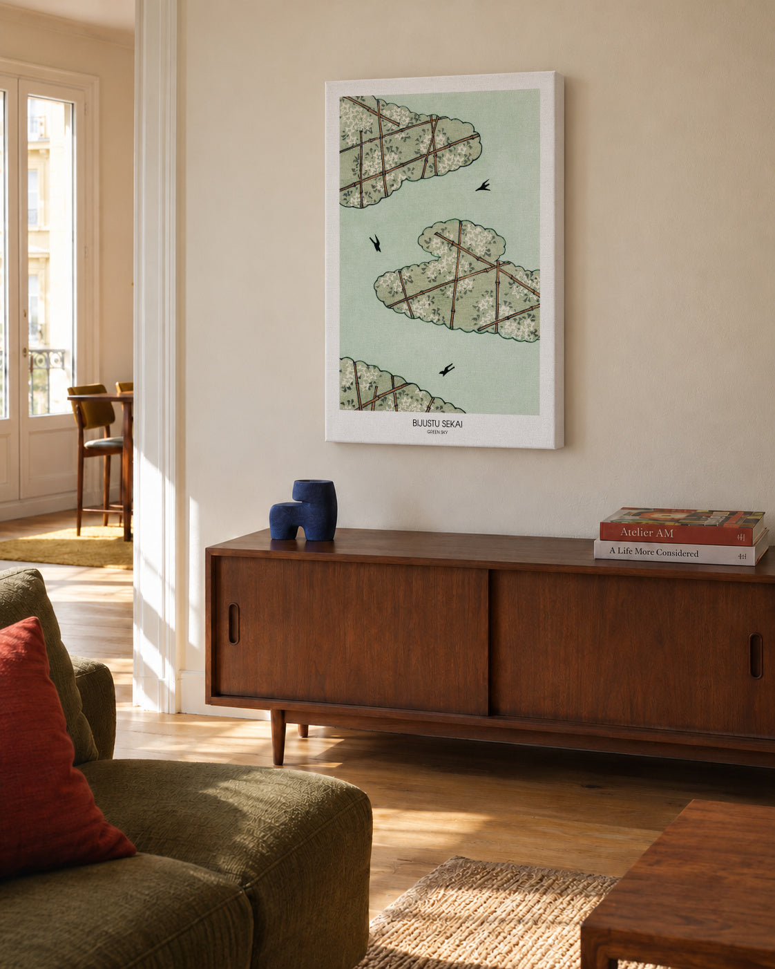 Green Sky - Unframed canvas in an interior