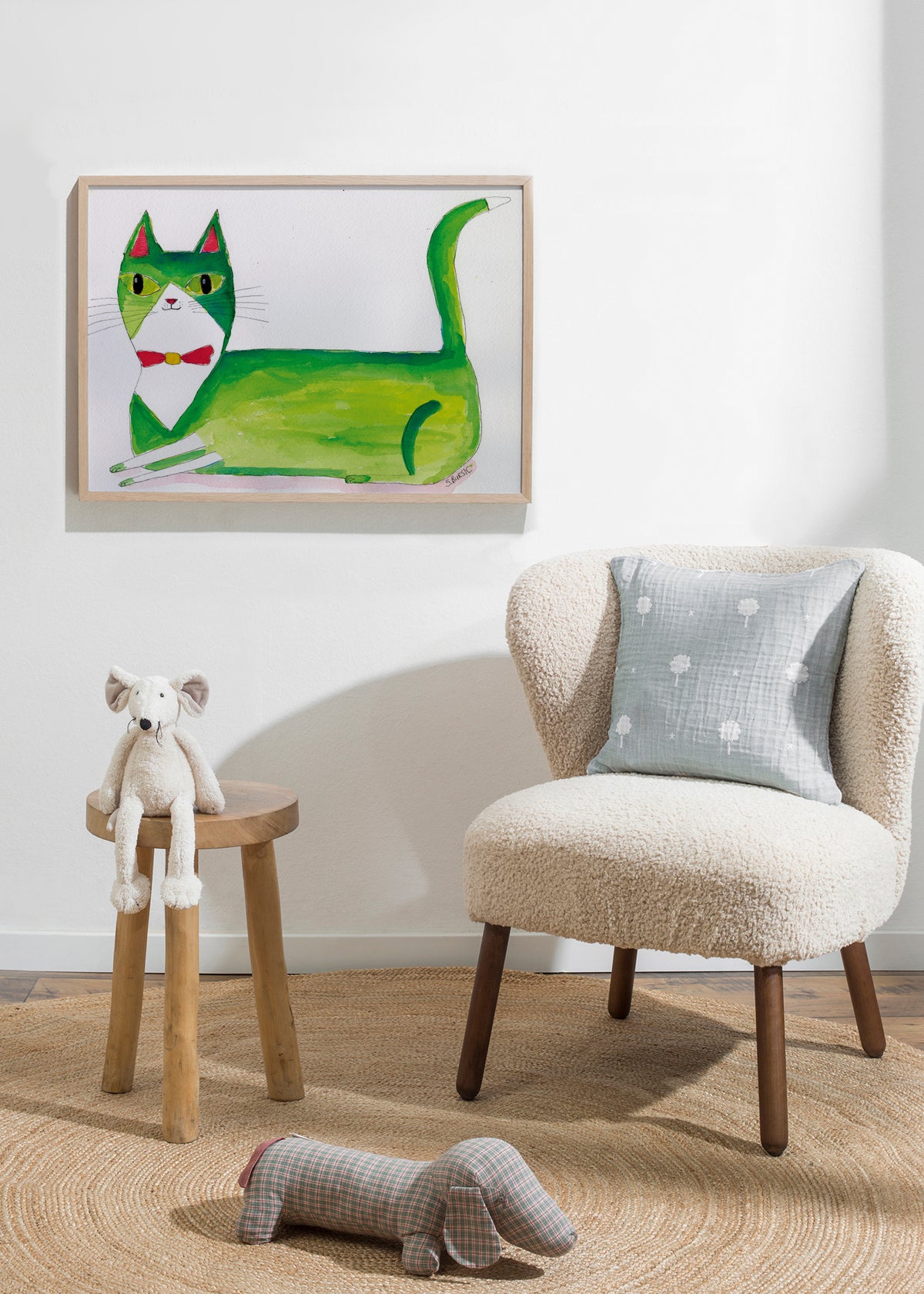 The green cat - Framed poster in an interior