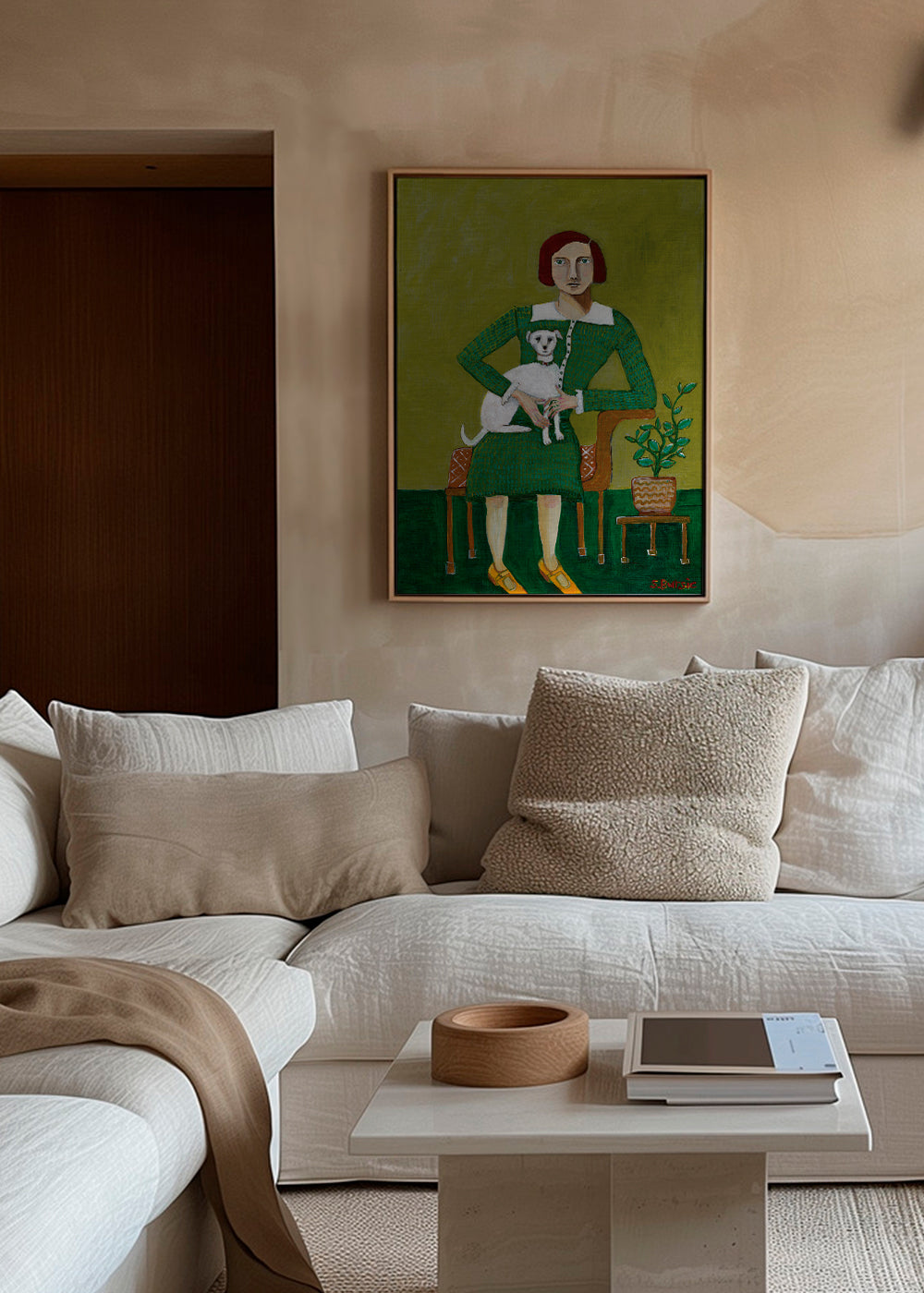 Vintage Lady with her white dog - Sharyn Bursic