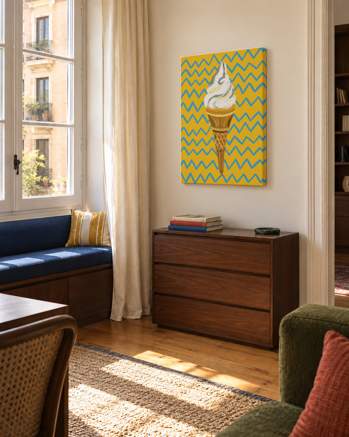 Ice Cream Yellow Zigzag - Unframed canvas in an interior