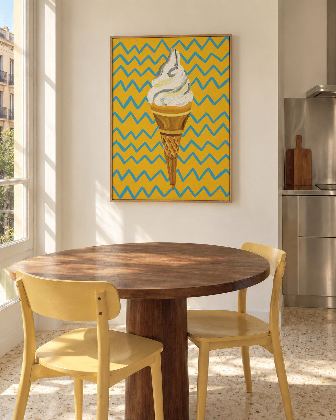 Ice Cream Yellow Zigzag - Framed canvas in an interior