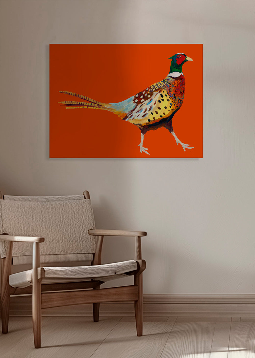Strutting Pheasant On Orange - Alice Straker