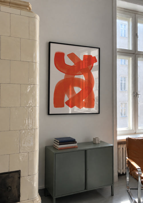 Orange Strokes - Framed poster in an interior