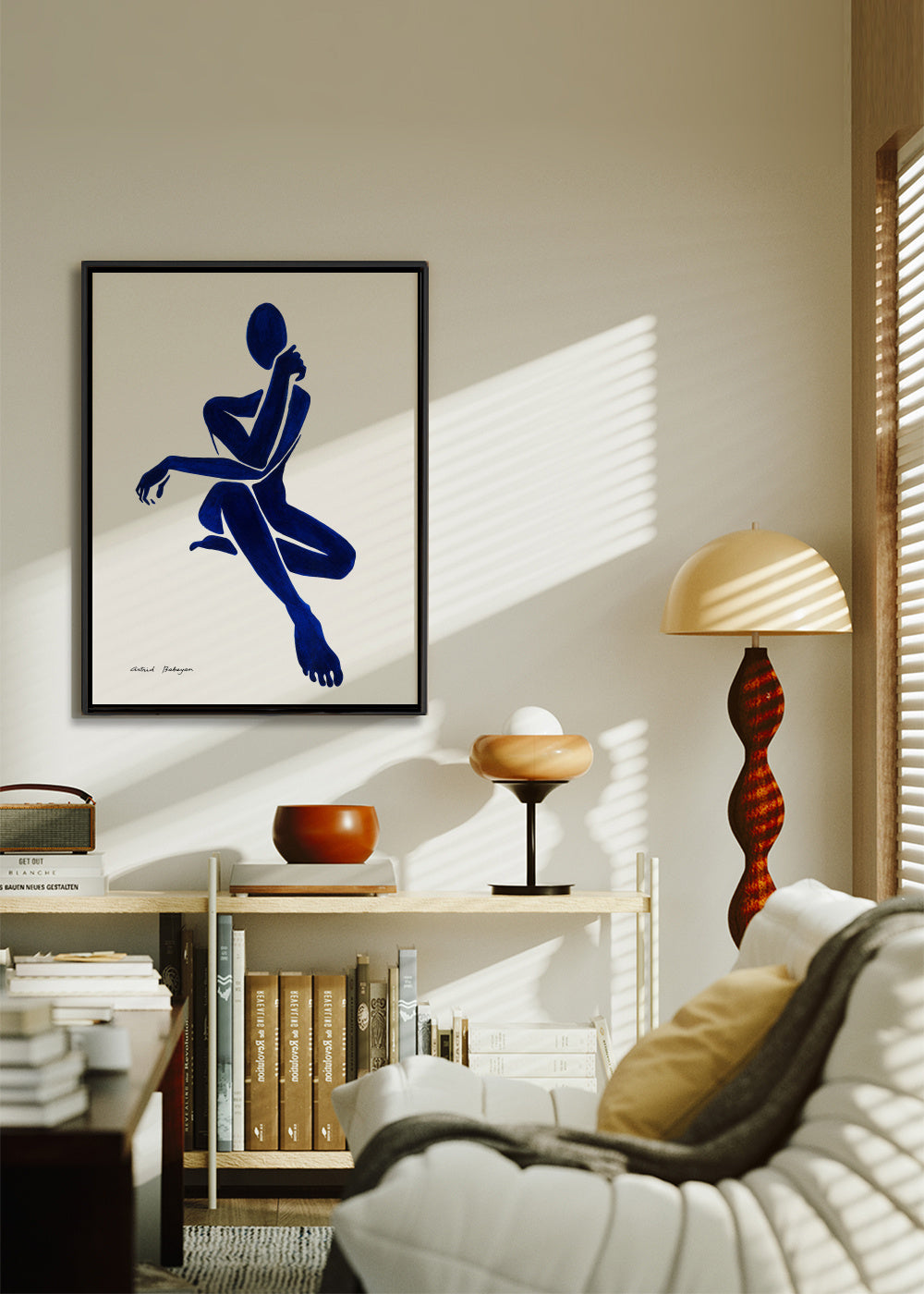 Blue Figure #2 - Framed canvas in an interior