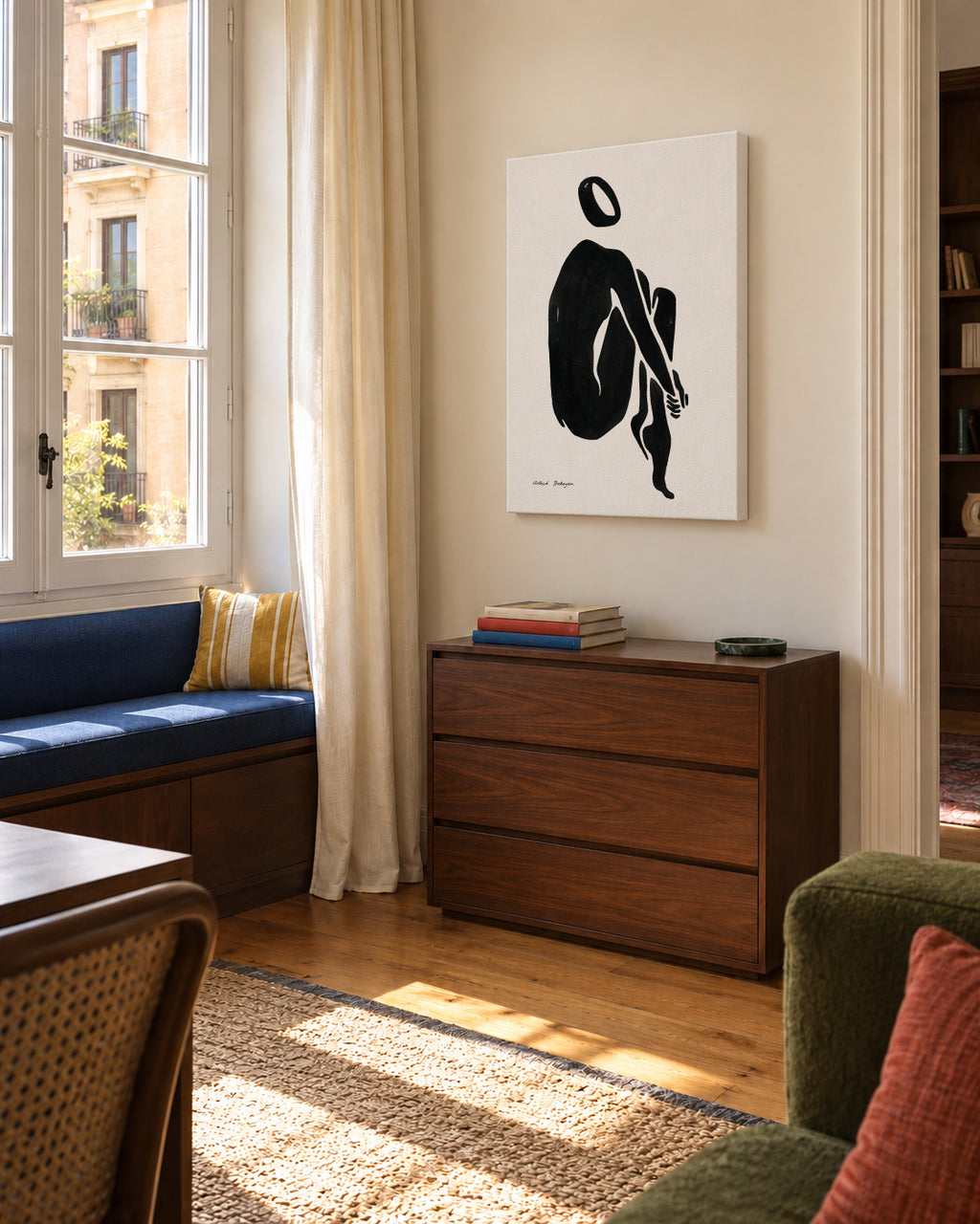 Black figure #5 - Unframed canvas in an interior