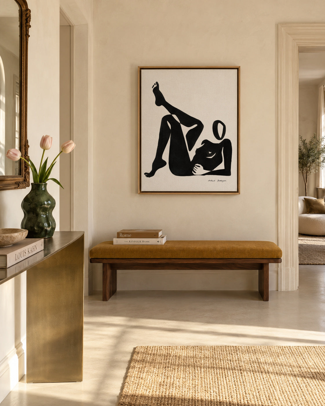 Black figure #8 - Framed canvas in an interior