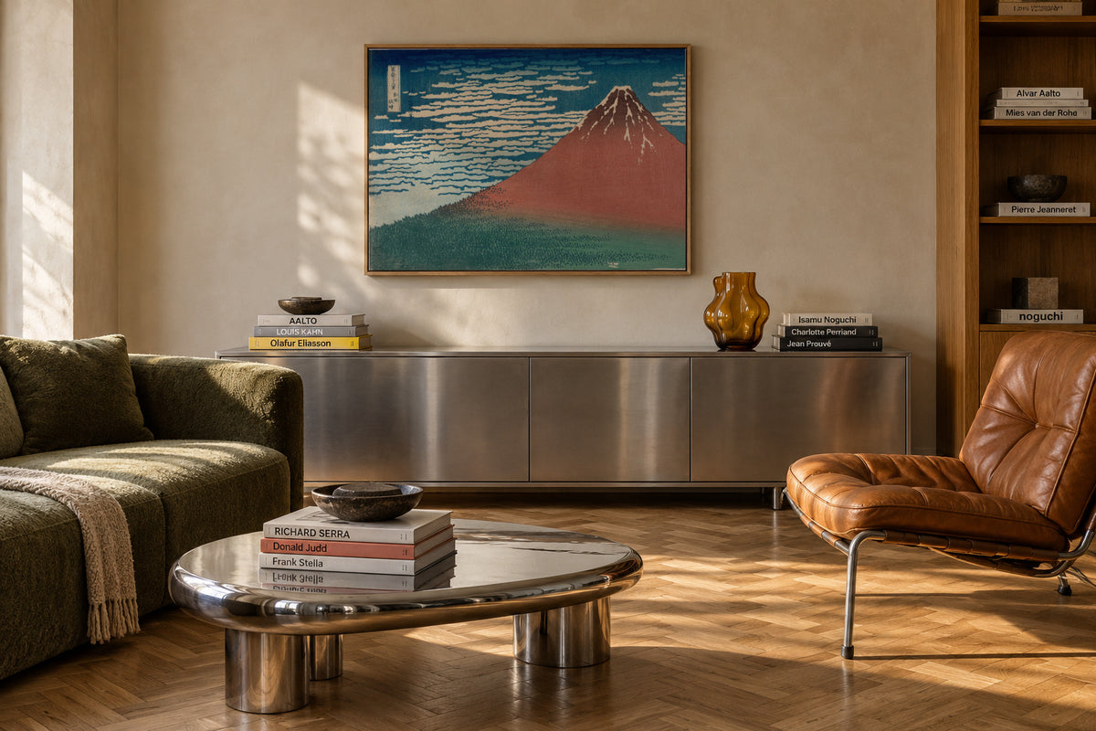 Red Fuji - Katsushika Hokusai - Framed canvas in an interior