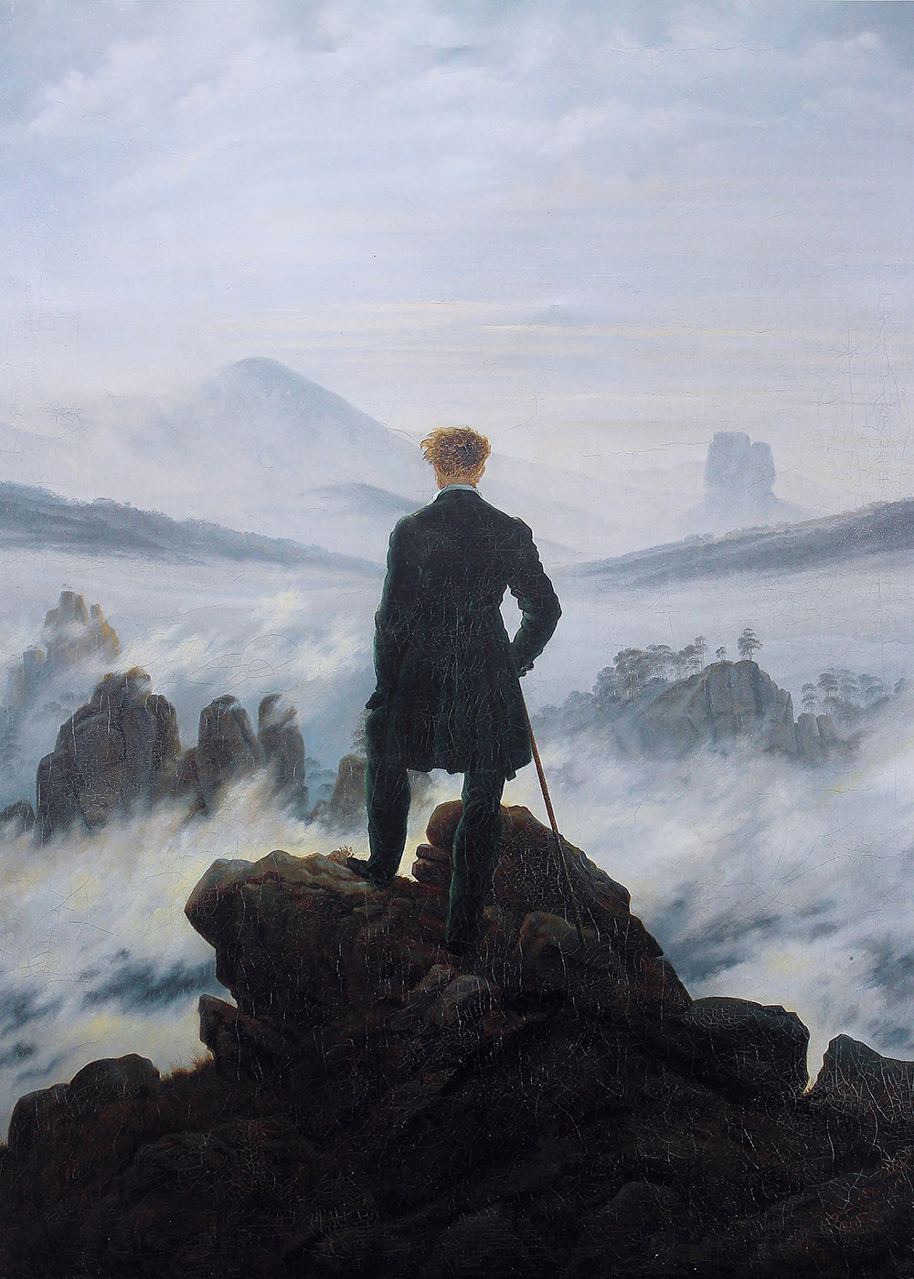 Landscape art: lone wanderer over fog | Wall art, framed prints