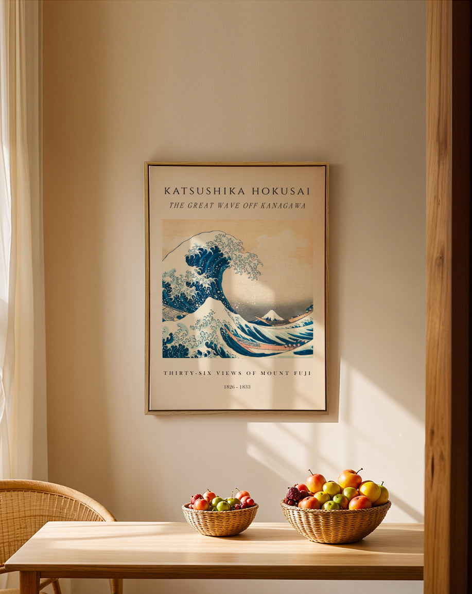 The Great Wave of Kanagawa Exhibition - Katsushika Hokusai - Framed canvas in an interior