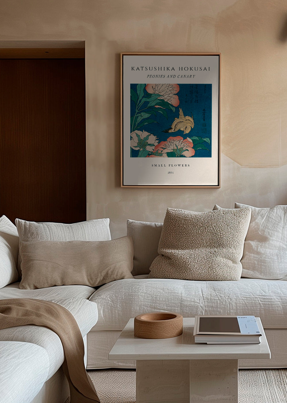 Peonies and Canary Exhibition - Katsushika Hokusai