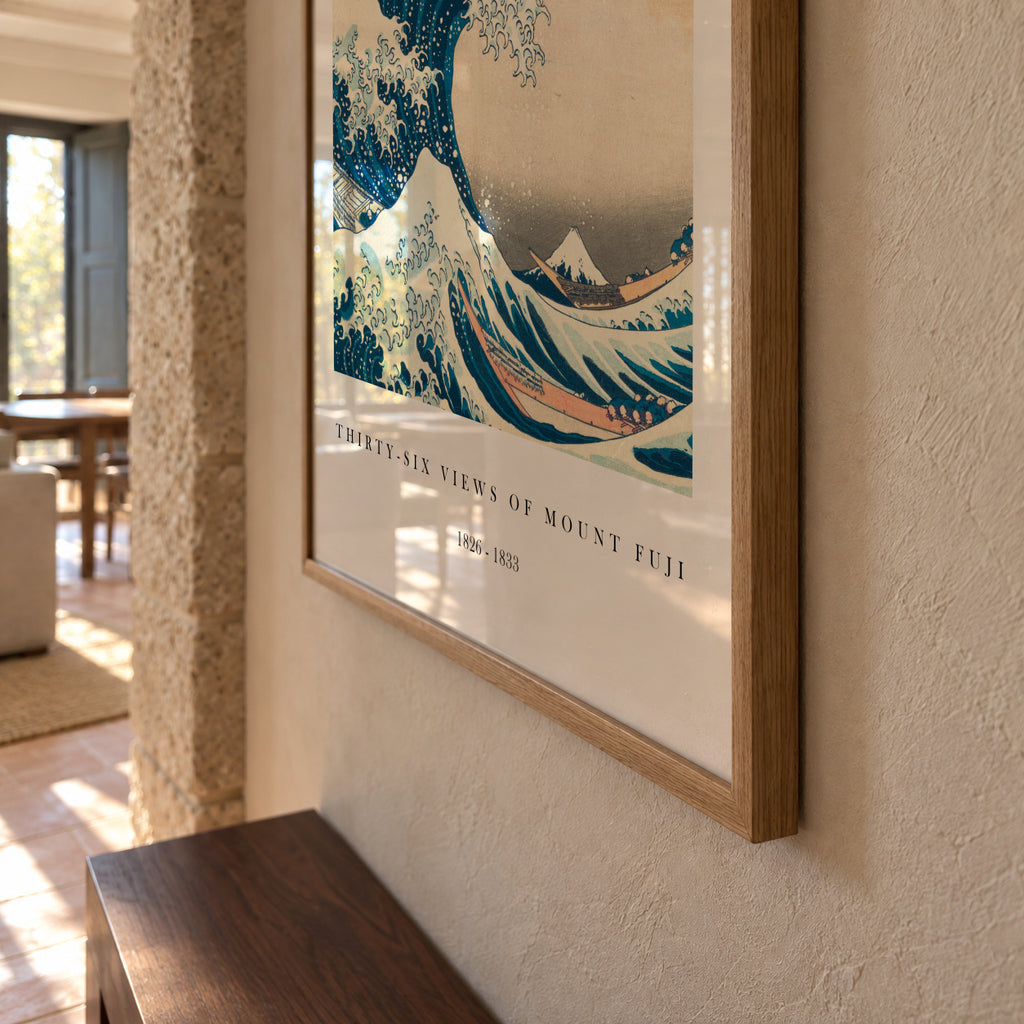 The Great Wave of Kanagawa Exhibition White - Katsushika Hokusai - Framed poster detail