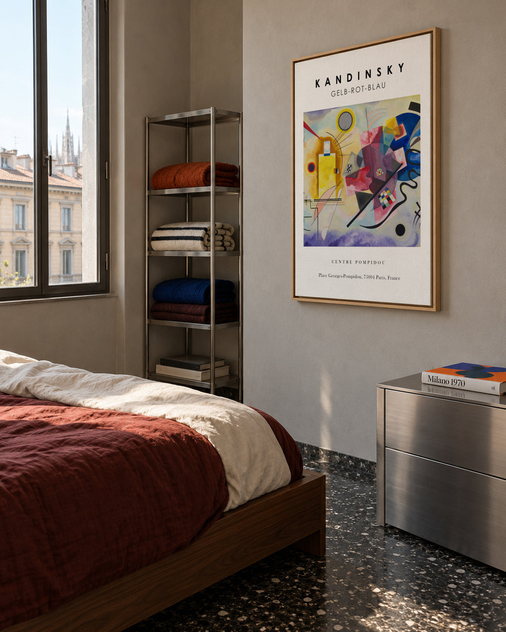 Gelb-Rot-Blau Exhibition White - Vasili Kandinsky - Framed canvas in an interior