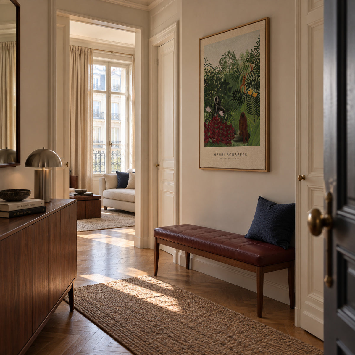 Monkeys in the Jungle (Special Edition) - Henri Rousseau - Framed canvas in an interior