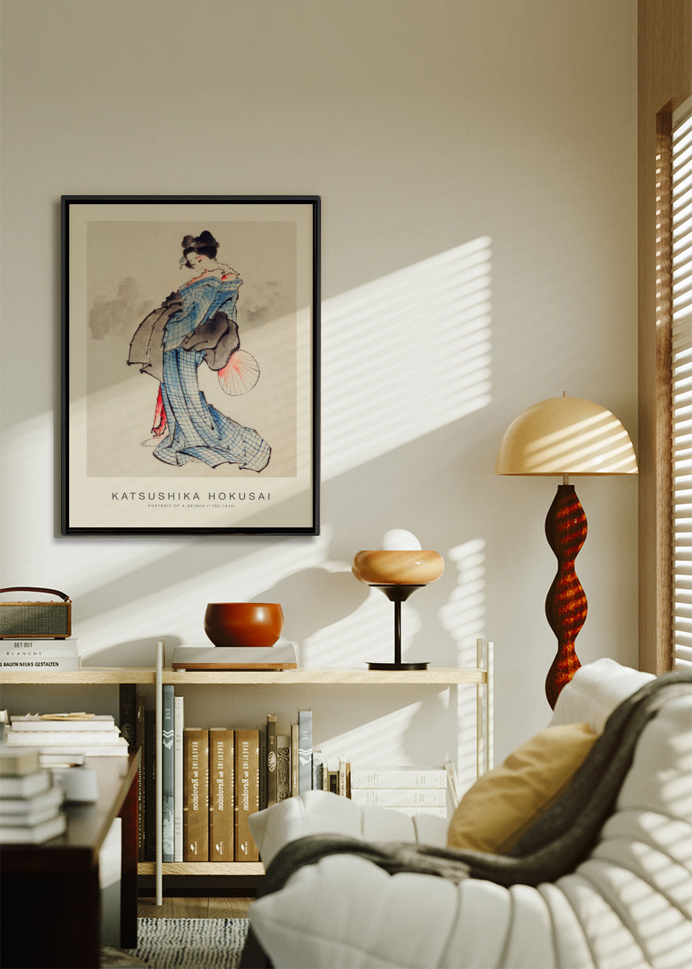 Portrait of a Geisha (Special Edition) - Katsushika Hokusai - Framed canvas in an interior