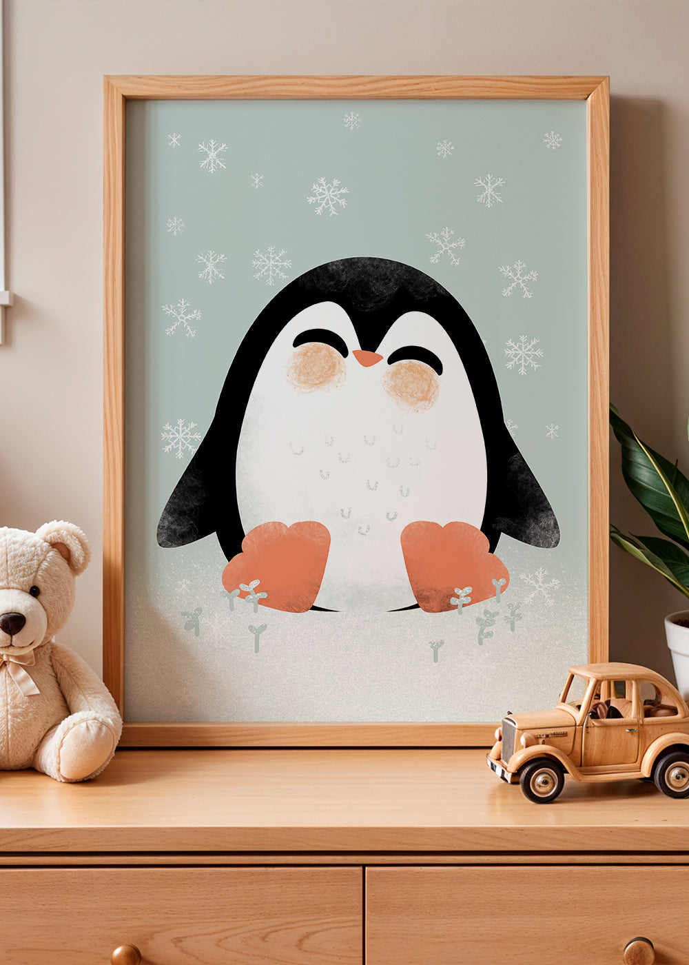 Children's print featuring a smiling penguin | Wall art, framed