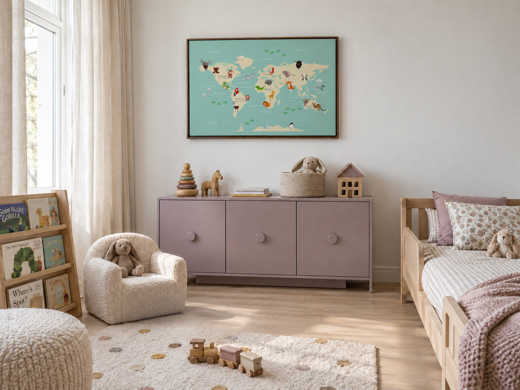 Le Monde des Animaux (french) - Framed canvas in an interior