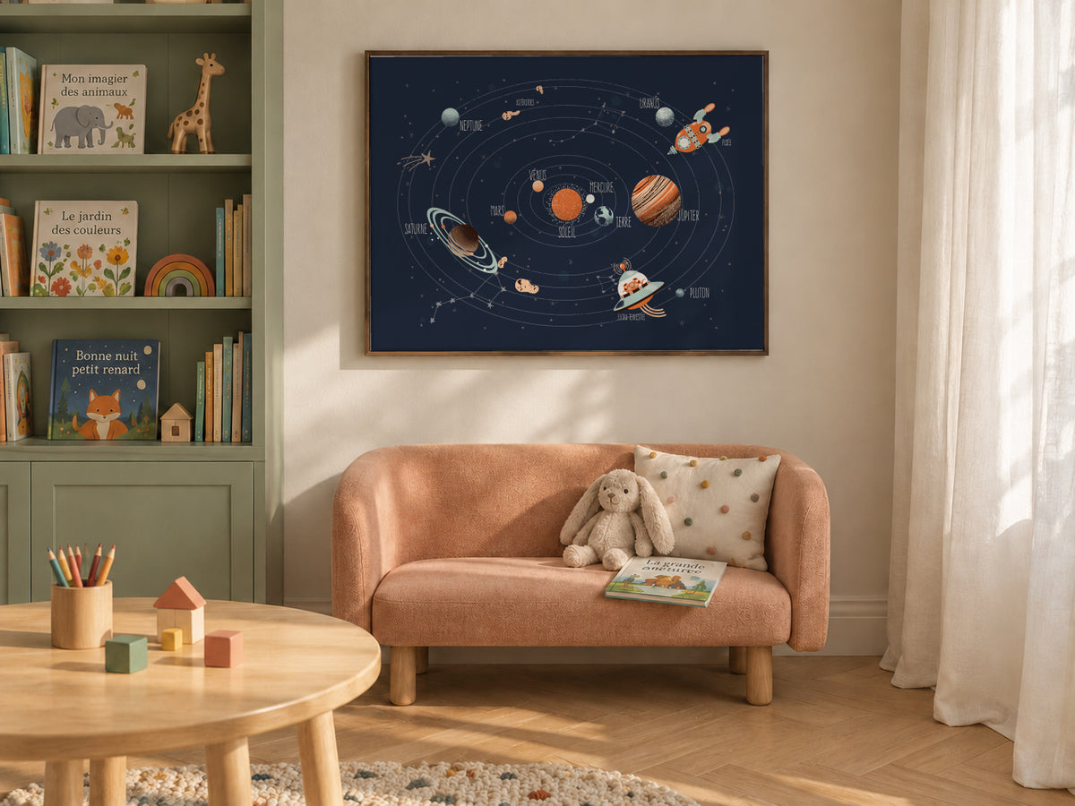 Space - Le Système Solaire (french) - Framed canvas in an interior