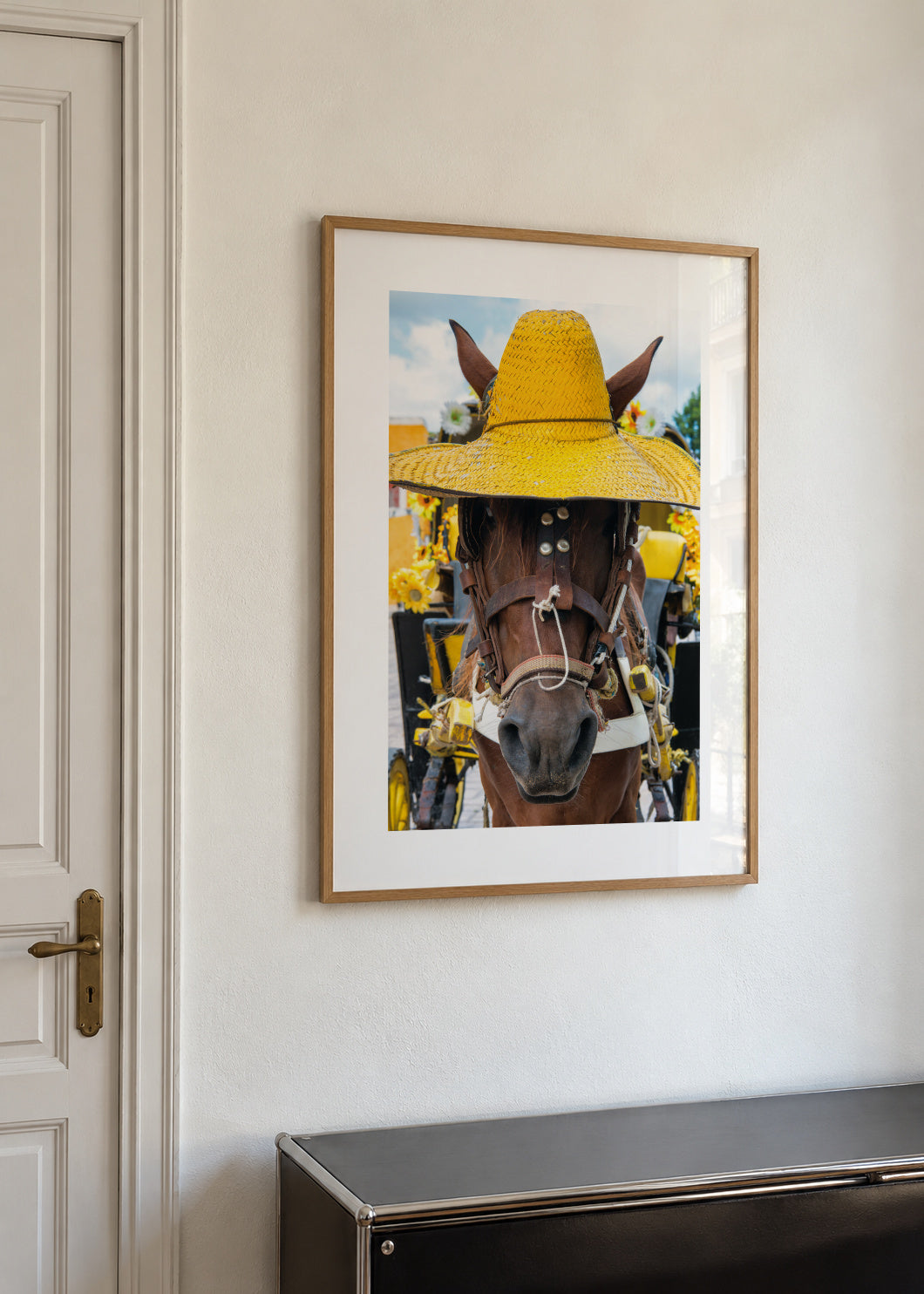 Horse Izamal Yellow City - Framed poster in an interior