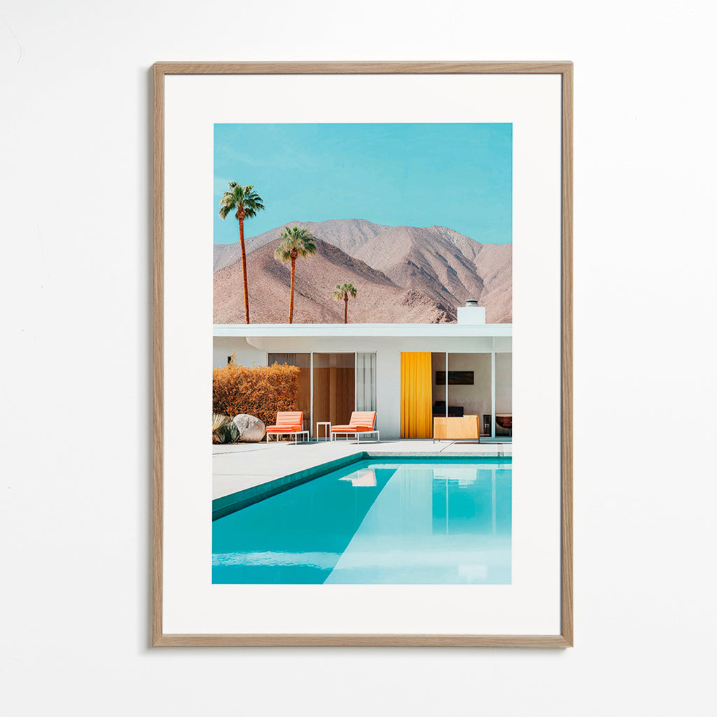 Landscape art with pool and palms – Oak Frame