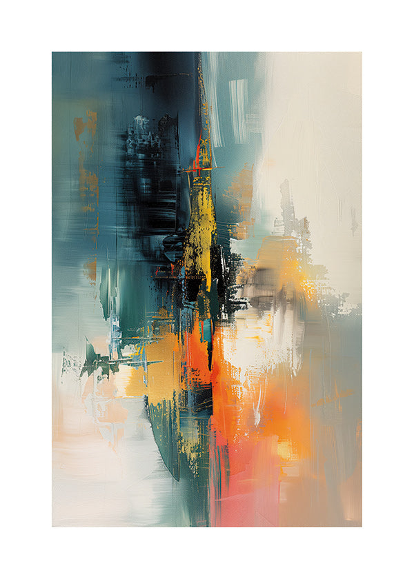 Abstract artwork vertical with blue and orange strokes