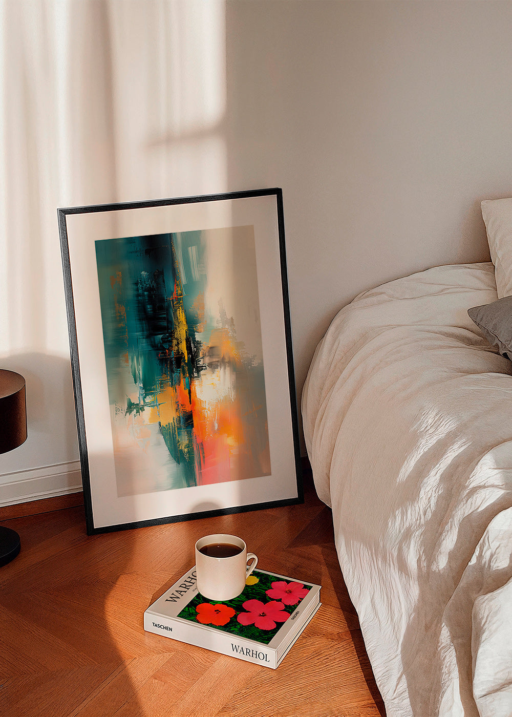 Abstract artwork vertical with blue and orange strokes – Product1