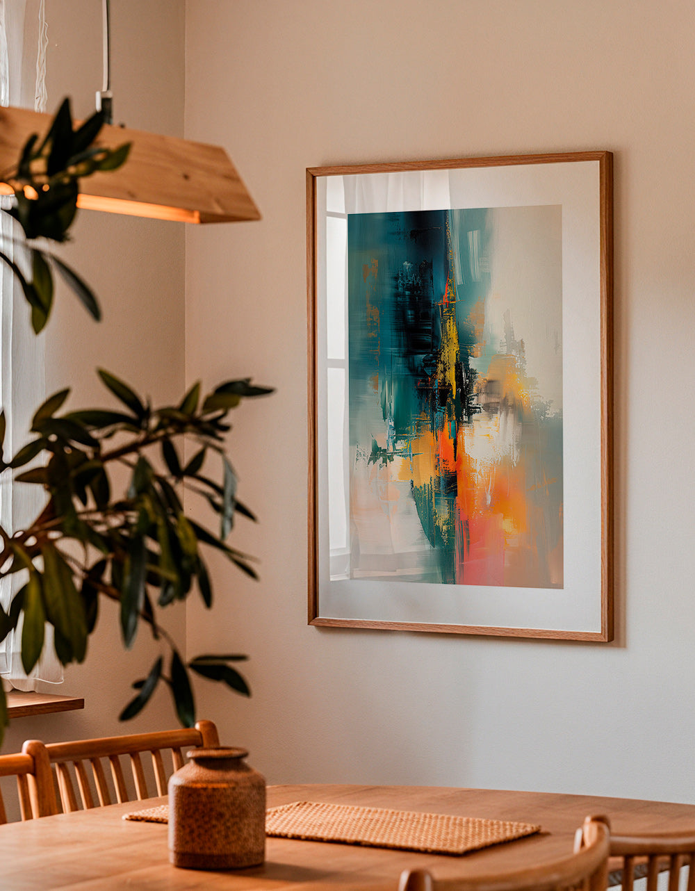 Abstract artwork vertical with blue and orange strokes – Product2