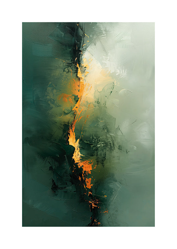 Abstract artwork with vertical green streaks