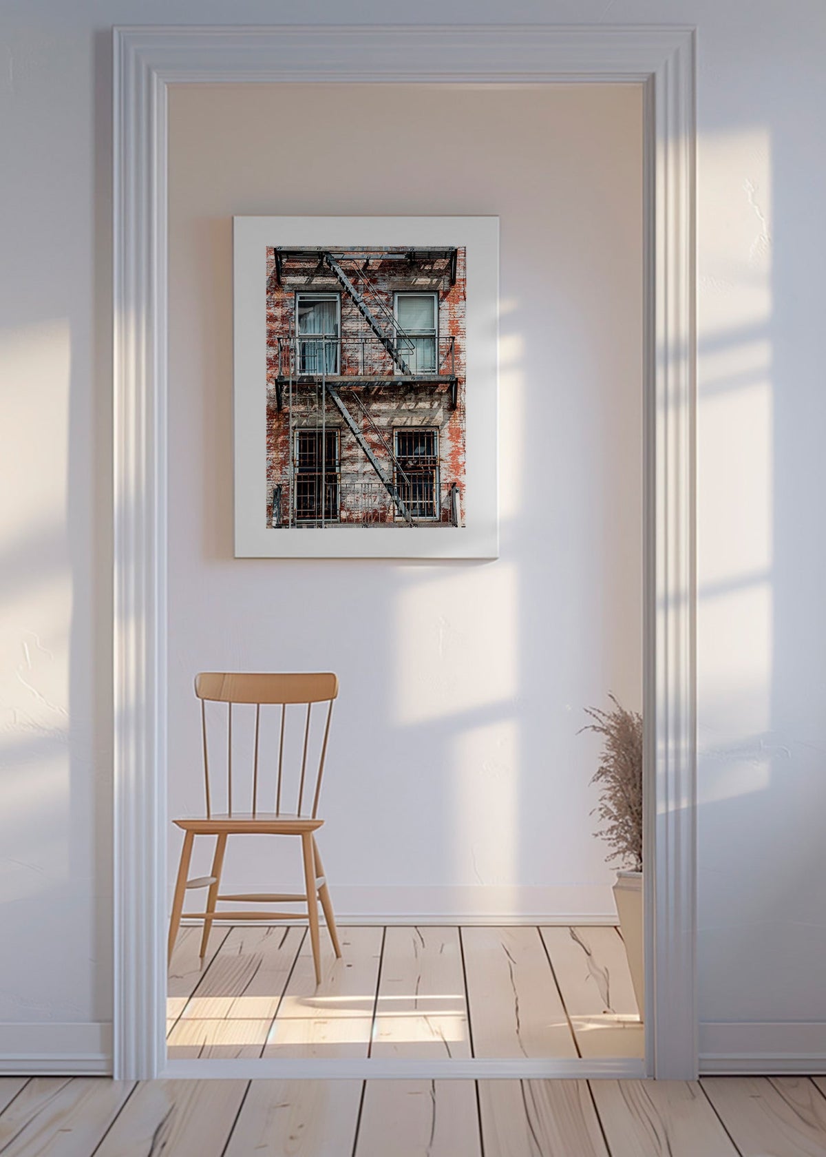 Urban photograph of a fire escape facade – Canvas