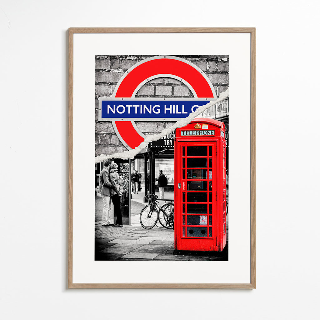 City art featuring a red phone box in Notting Hill – Oak Frame