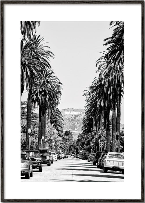 Cuadro de ciudades Hollywood en blanco y negro con palmeras – Black Frame