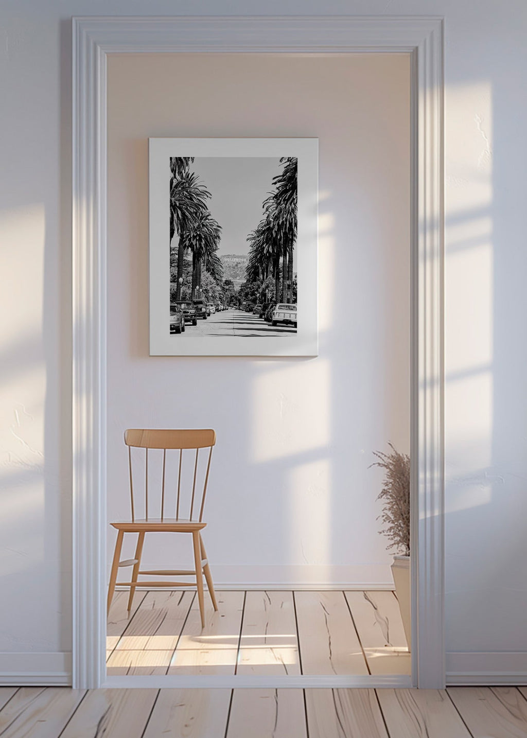 Travel poster: Hollywood palm street in black and white – Canvas