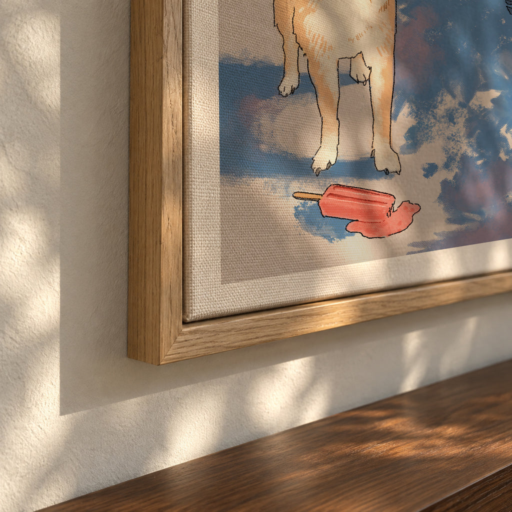 Girl & the Shiba - Framed canvas detail