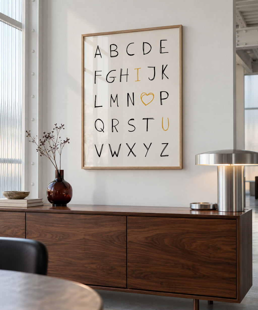 Alphabet I love you - Framed poster in an interior