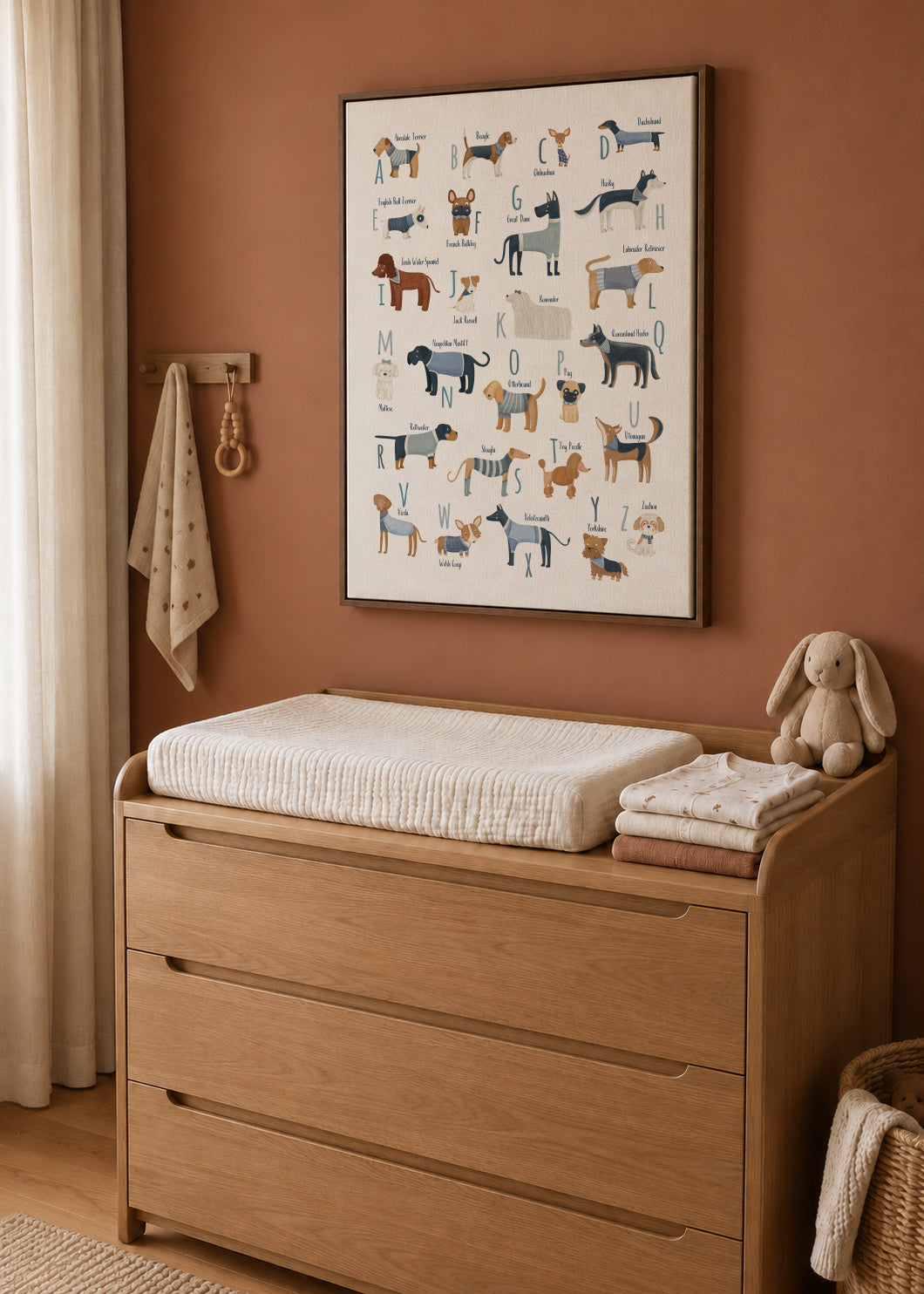 Abecedario con perros (azul) - Framed canvas in an interior