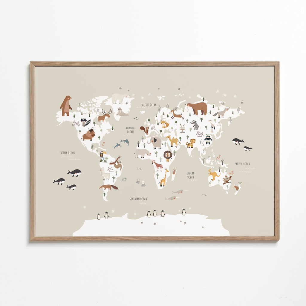 Mapa con animales beige