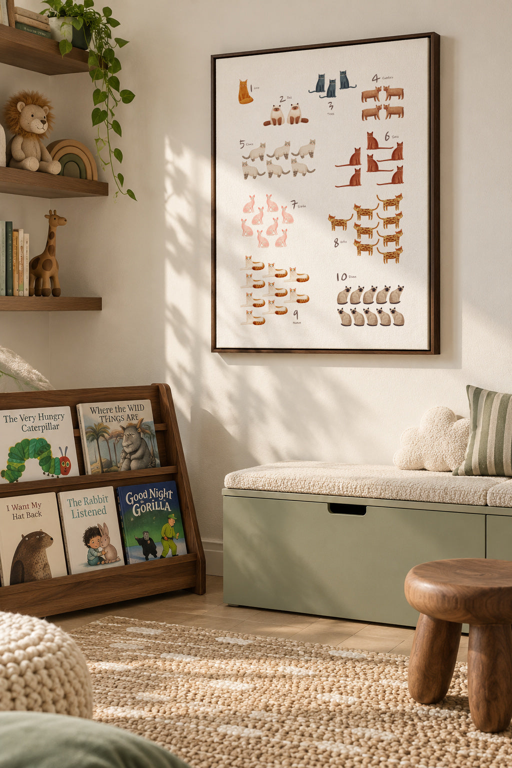Números de 1 al 10 gatos (español) - Framed canvas in an interior